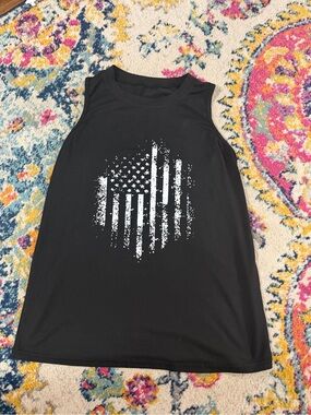 SHEIN Black Graphic Sleeveless Tank with Distressed Flag